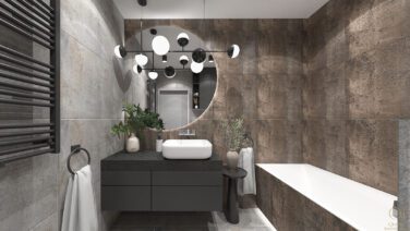 łazienka w połączeniu jasnych i ciemnych elementów