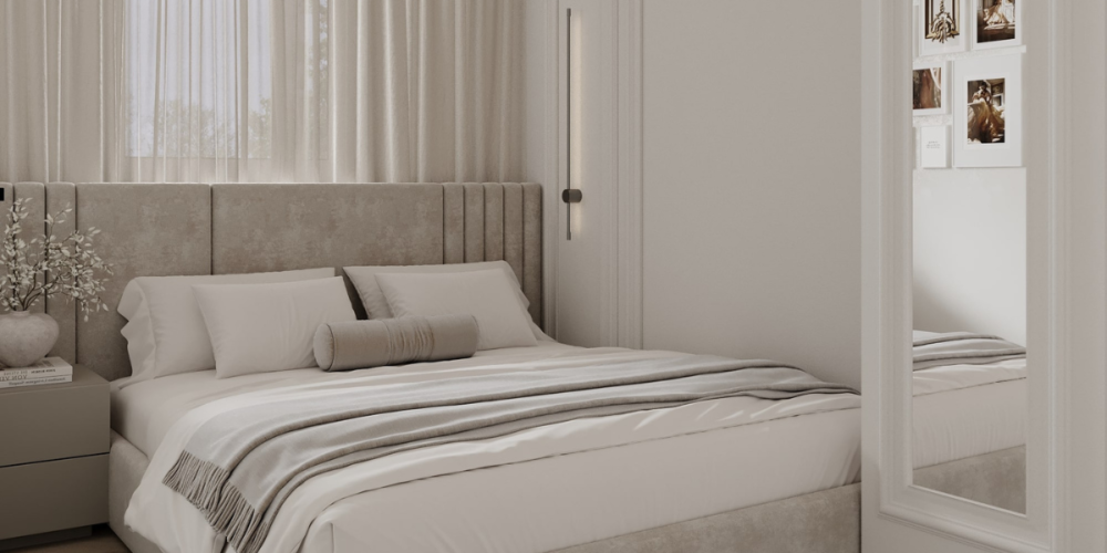 beżowa sypialnia